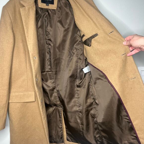 Banana Republic Men's Chesterfield Coat Sz L Camel Wool Blend Topcoat 3-Button - Picture 10 of 16